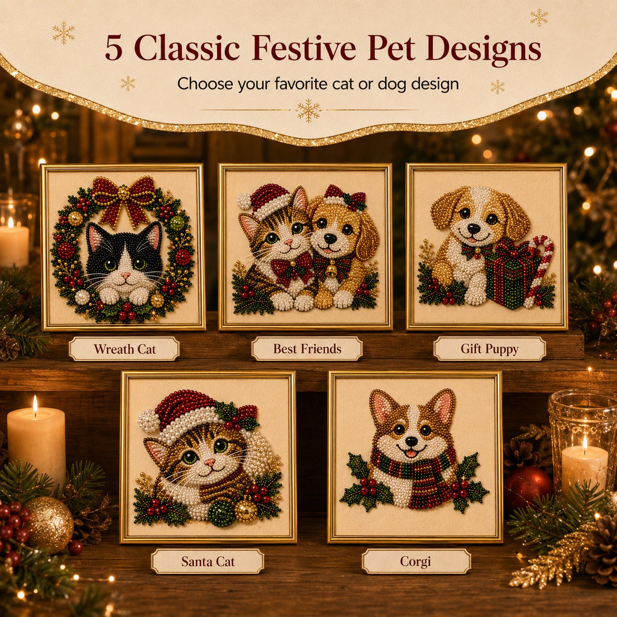 🎄LAST DAY 50% OFF – DIY Christmas Festive Pet Pearl Diamond Painting Art Kit With Frame