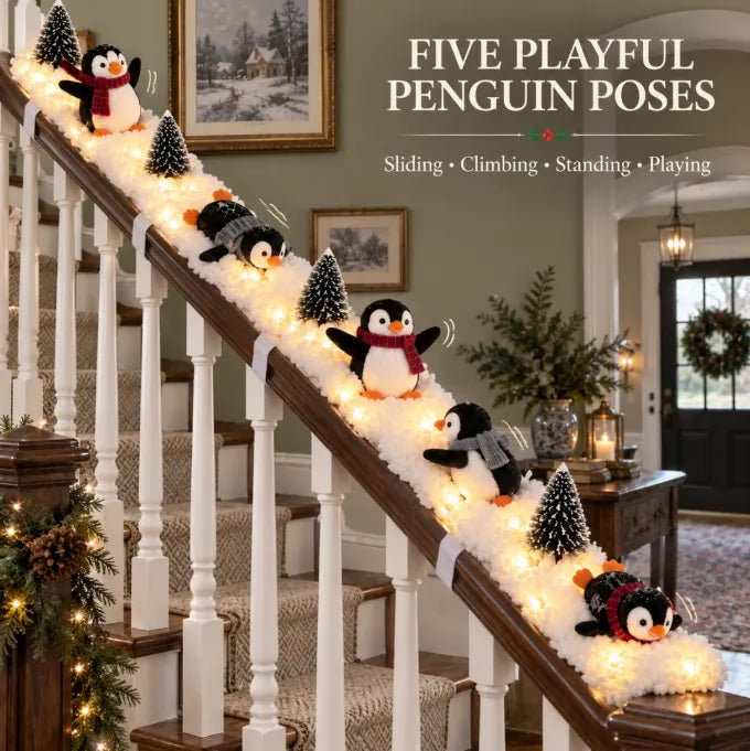 Penguin Christmas Stair Snow Decor