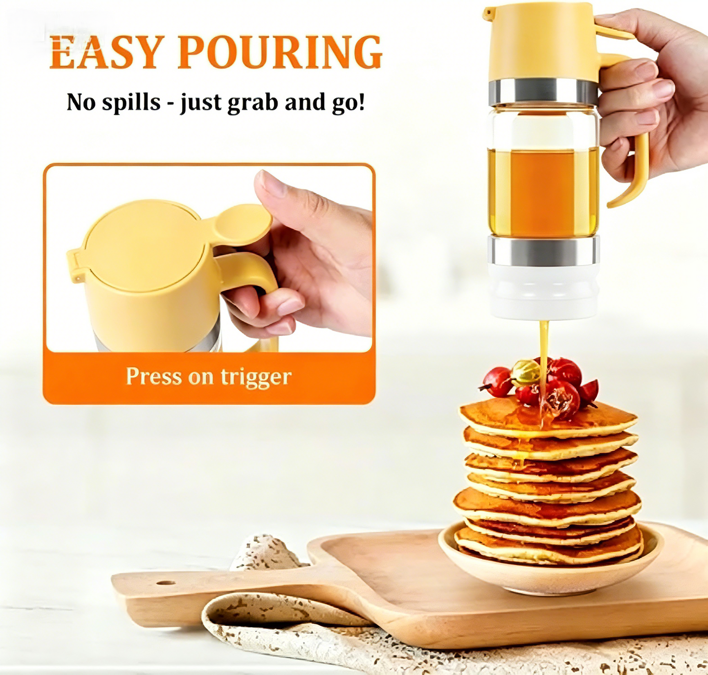 Glass Honey Dispenser Bottle | Press & Pour | No Mess No Drip