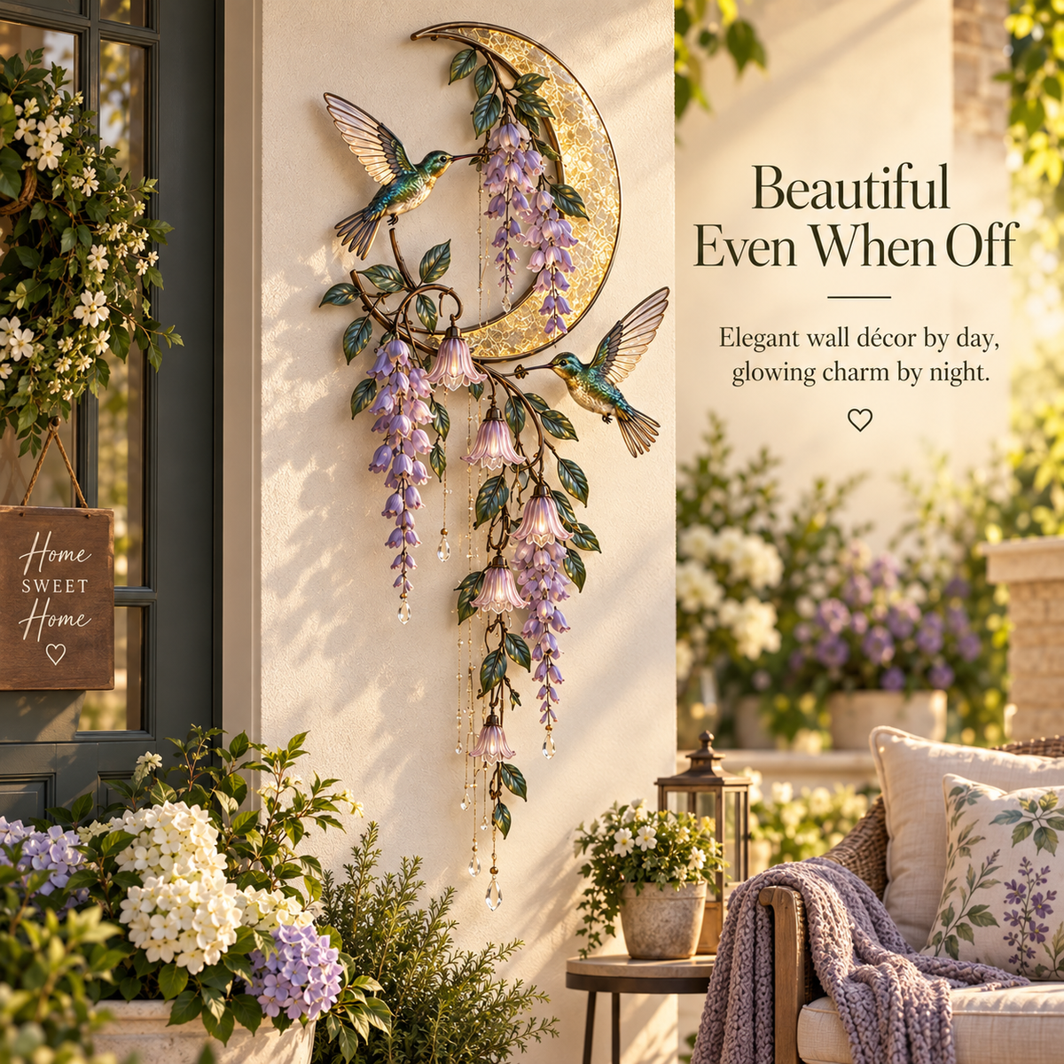 🐦🌸 Hummingbird Moonlight Cascade™ – Lighted Wisteria Wall Decor