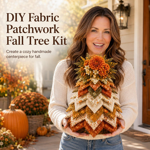 🍂 Beginner-Friendly DIY Fabric Patchwork Fall Tree Kit | Coordinated Autumn Fabrics, Cone Base, Securing Pins & Floral Topper Included 🌼✨