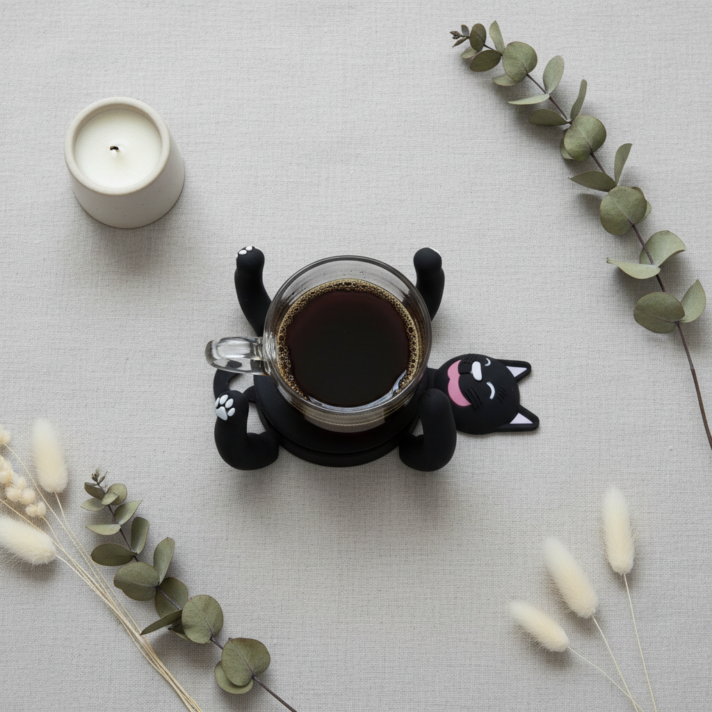 Black Cat Coaster - Scandinavian Flatlay