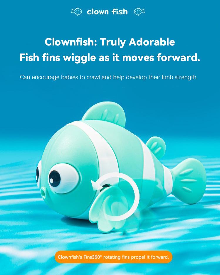 🐟🪸Baby bath clownfish wind-up toy for bathing, children's chain toy for water play