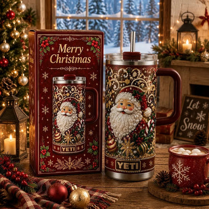 🎅✨ Luxury Christmas Santa 40oz Handle Tumbler – A Magical Holiday Gift
