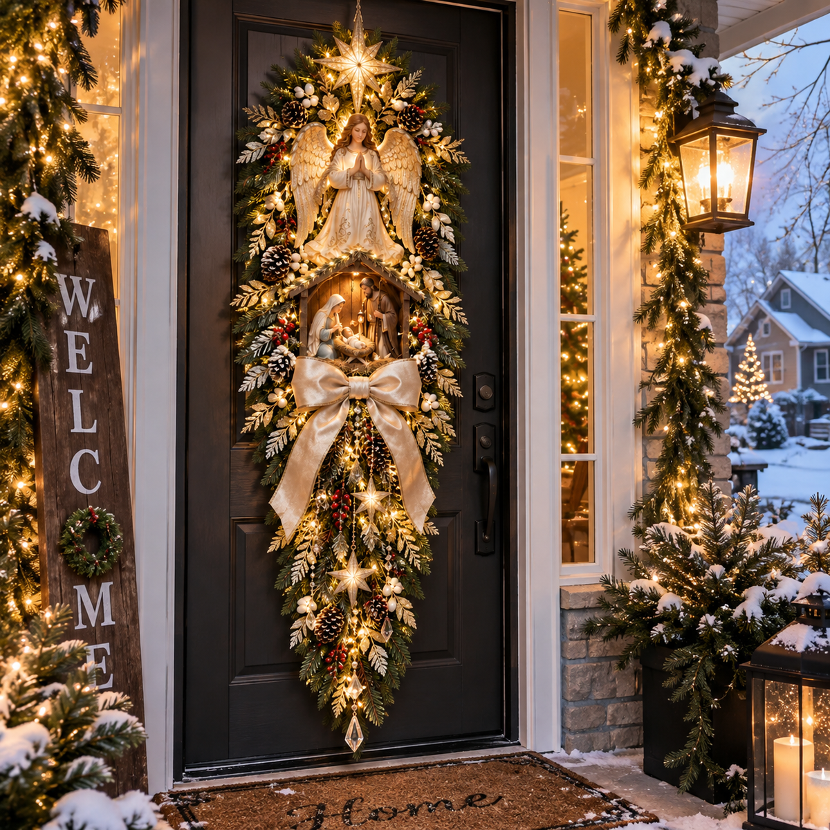 ✨ Last Day 49% OFF✝️✨Angel & Nativity Scene Wreath Christmas Wall Hanging