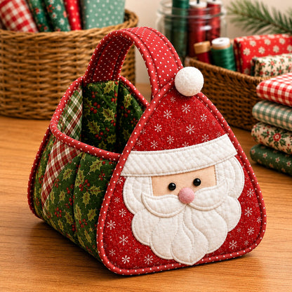 ⏳ Last Day 49% OFF – 🎄 Christmas Character Quilted Carry Basket | Padded Patchwork Fabrics, Layered Appliqué & Soft Carry Handle in DIY Kit or Ready-Made Styles 🎁✨