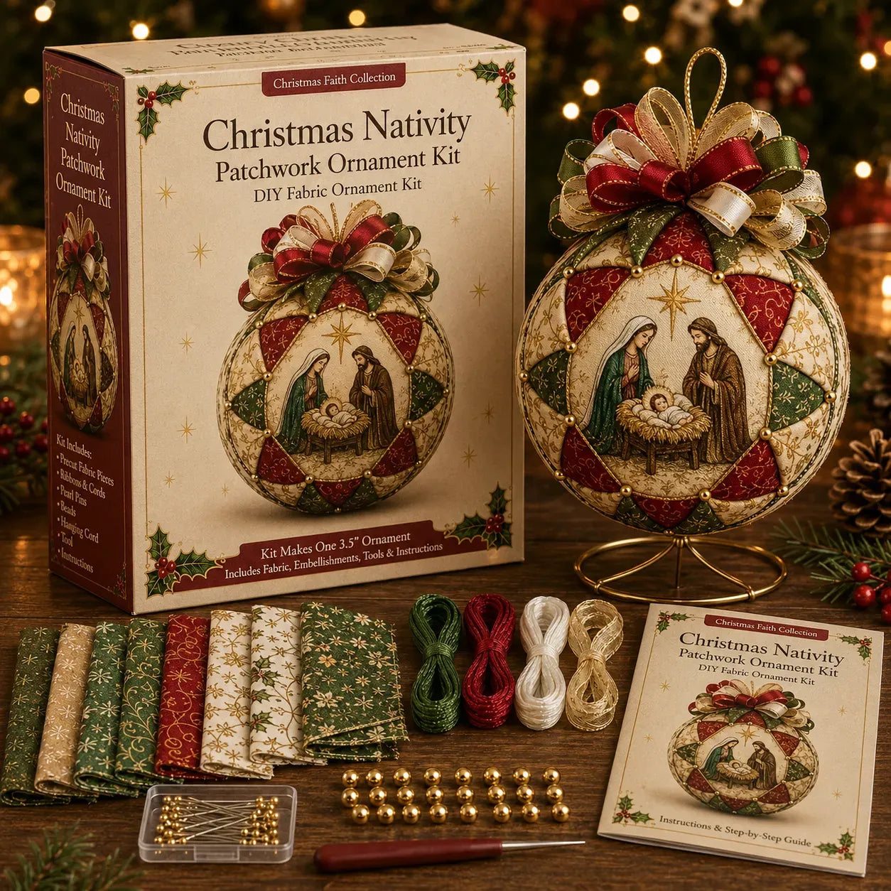 ⏳ Last Day 49% OFF – ✝️ Beginner-Friendly DIY Christmas Nativity Patchwork Ornament Kit Collection | Complete Kit with Coordinated Fabrics, Ornament Form, Decorative Accents & Step-by-Step Guide Included 💕