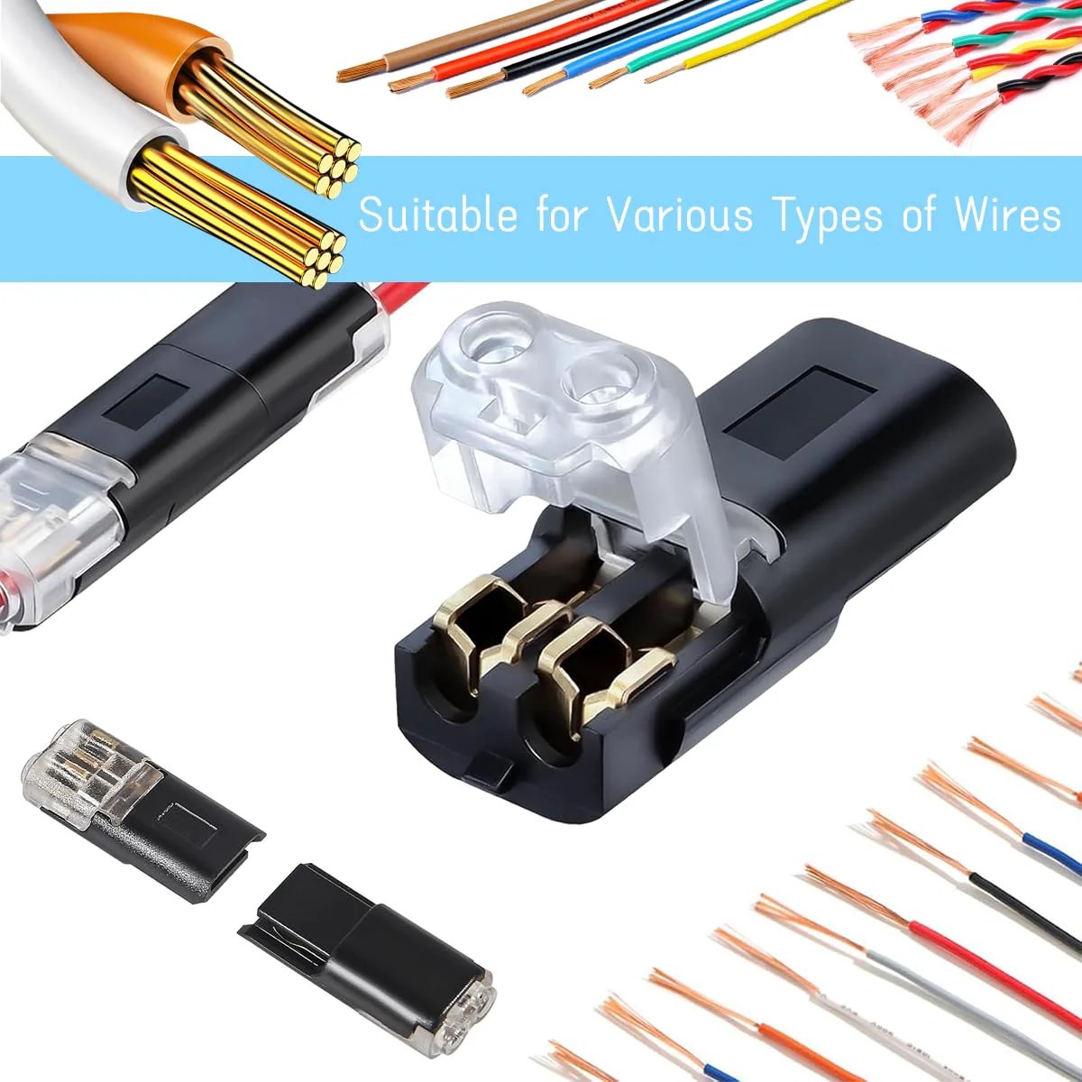 50pcs Double Wire Plug in Connector with Locking Buckle