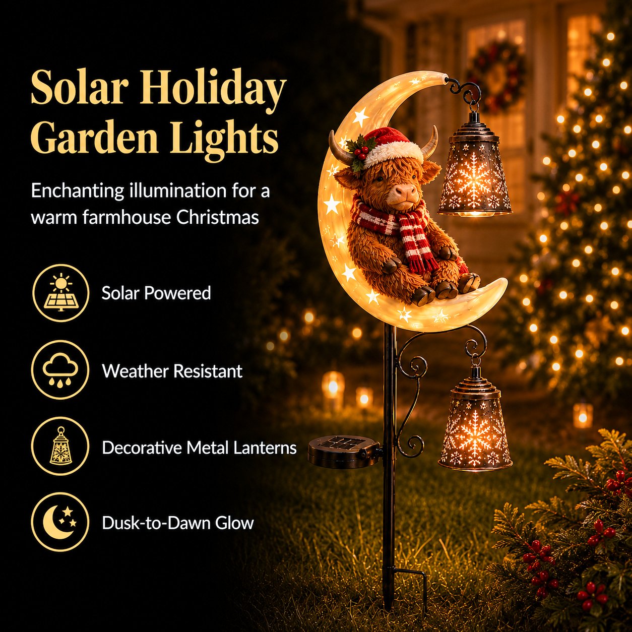 🌙 Highland Cow Moon Solar Garden Light