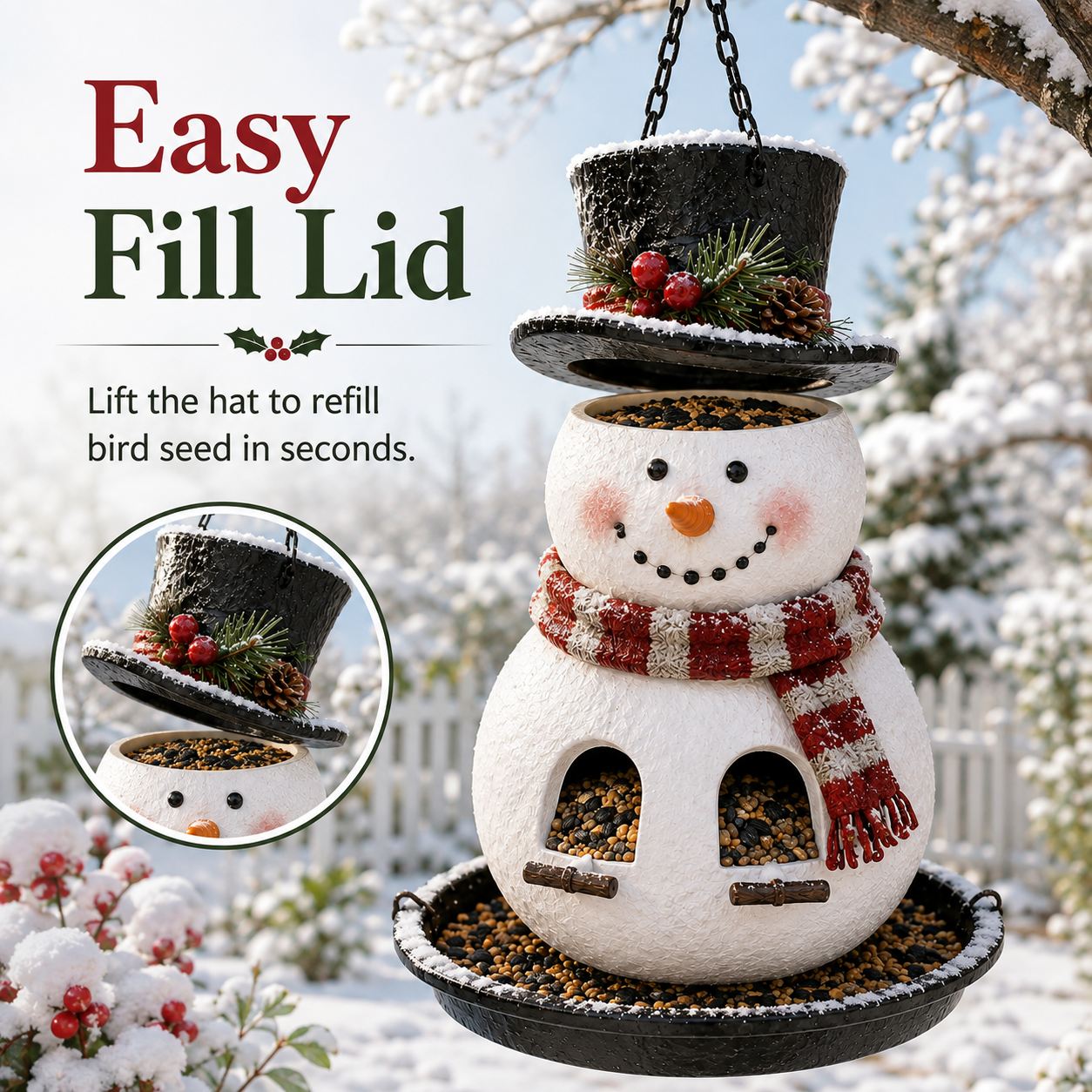 Easy refill Snowman bird feeder