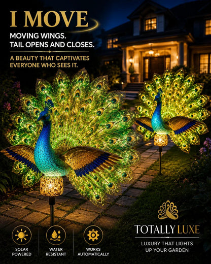 Solar Peacock Garden Sculpture – Lifelike Color Glowing Outdoor Yard Landscape Ornament