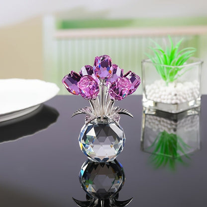 🏆Valentine's Day Hot Sale 49% OFF❤️ Crystal Colorful Rose Flower Collectible Figurine with Vase