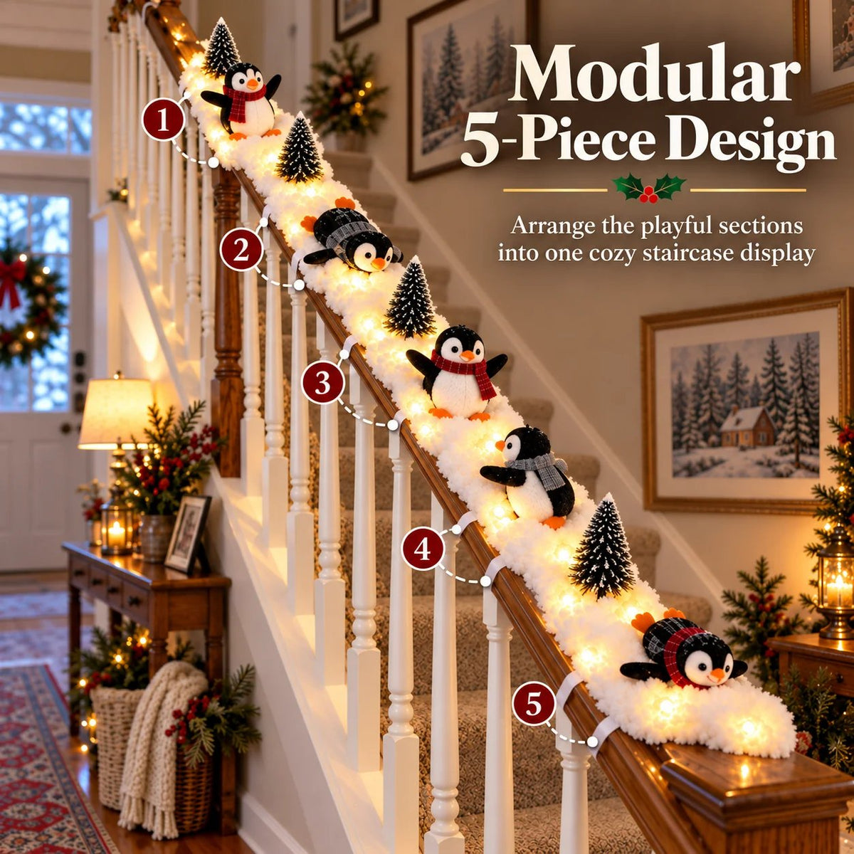 🔥Buy 2 Get 20% OFF🔥Playful Penguin Snowy Stair Railing Decor