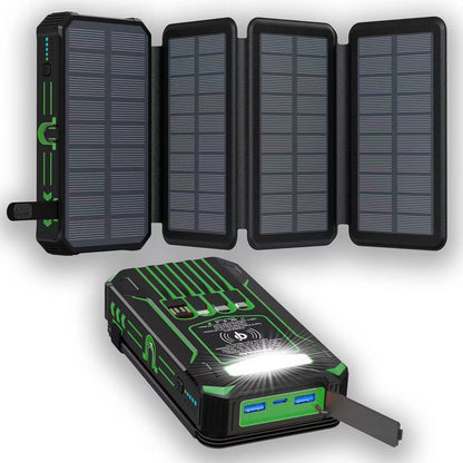 🎄20000mAh Solar Power Bank with Foldable Panels, Wireless Charging & LED Flashlight