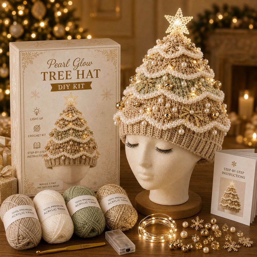 ⏳ Last Day 49% OFF – 🎄Beginner-Friendly Light-Up Christmas Tree Crochet Hat DIY Kit | Complete Kit with Coordinated Yarn, LED Lights & Step-by-Step Guide Included 💕