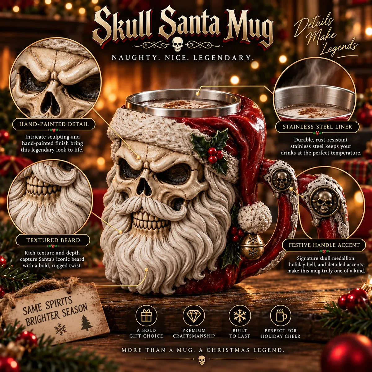⏳ Last Day 49% OFF – 💀🎅 3D Dark Christmas Santa Mug Collection | Skull Santa & Pirate Santa Designs with Sculpted Holiday Details ☠️