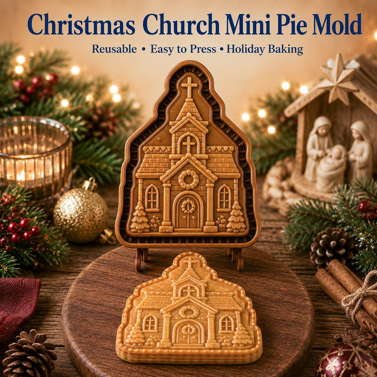 ✝️ Faith & Nativity Christmas Mini Pie Mold Collection | Reusable Embossed Molds for Shaping Detailed Praying Jesus, Nativity Stable and so on Pies🥧✨