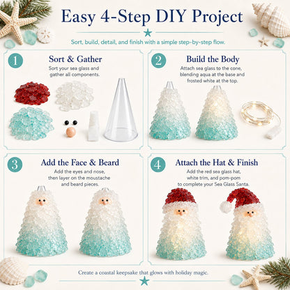 ⏳ Last Day 49% OFF – 🎅 Beginner-Friendly DIY Lighted Sea Glass Santa Christmas Decor Kit | Complete Kit with Sea Glass Pieces, Warm Fairy Lights & Step-by-Step Guide Included 💕