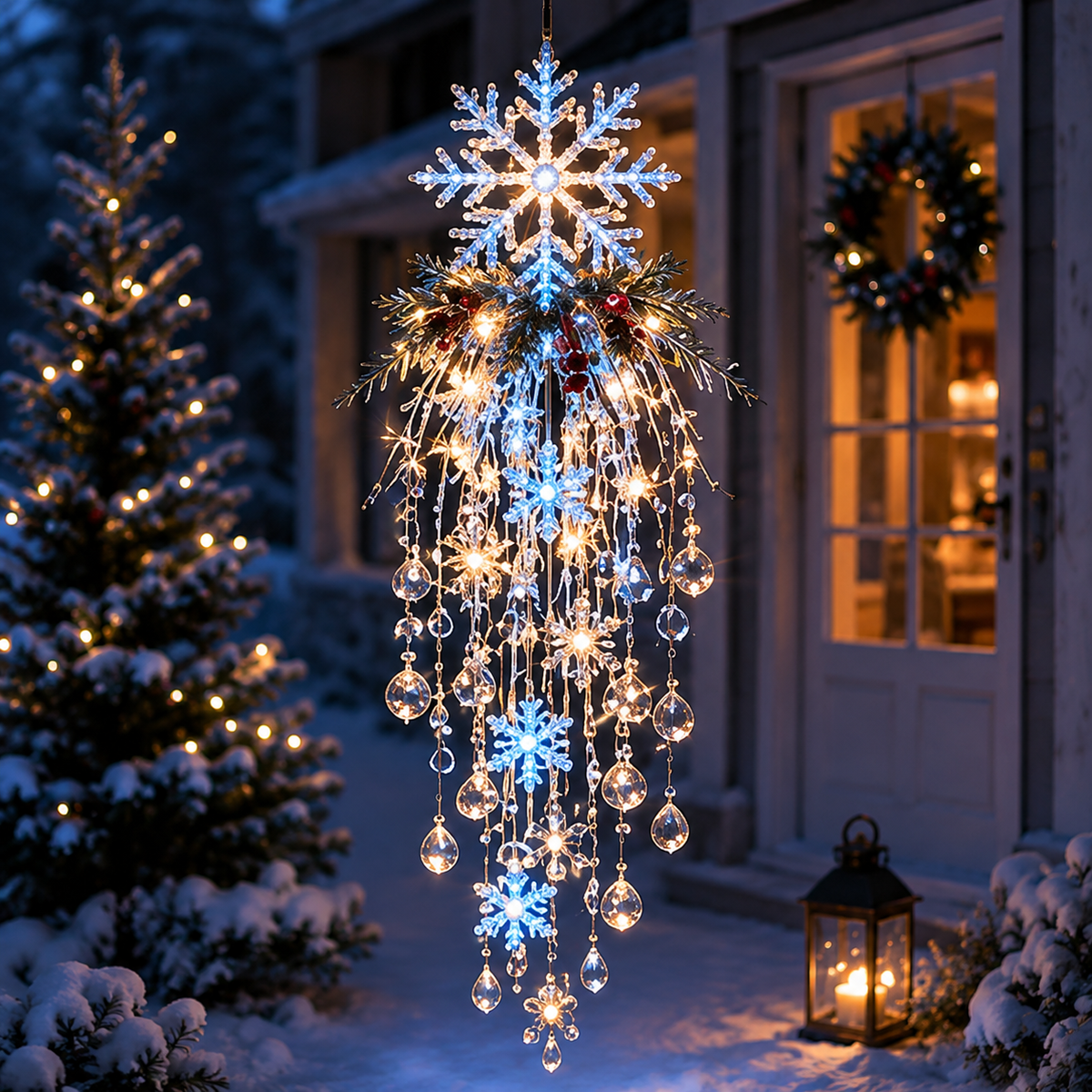 Crystal Cascade Christmas Light™ – Hanging Snowflake & Crystal LED Porch Décor ✨❄️