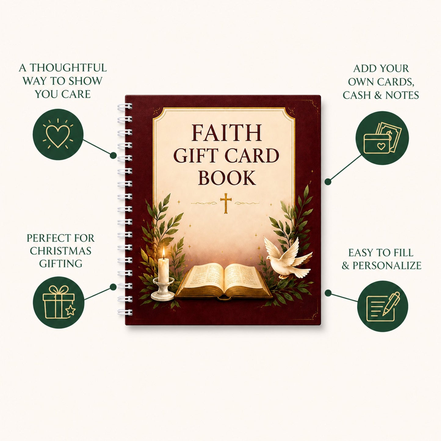 ✝️ FAITH GIFT CARD BOOK 📖 14 Themed Pages, Hardcover & Durability Line
