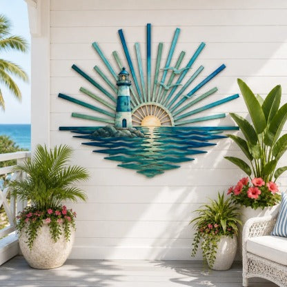 ⏳ Last Day 49% OFF – 🌊 Coastal Sunrise Metal Wall Art | Mermaid, Lighthouse & Sea Turtle Ocean Décor for Patio, Porch & Beach House 🐚