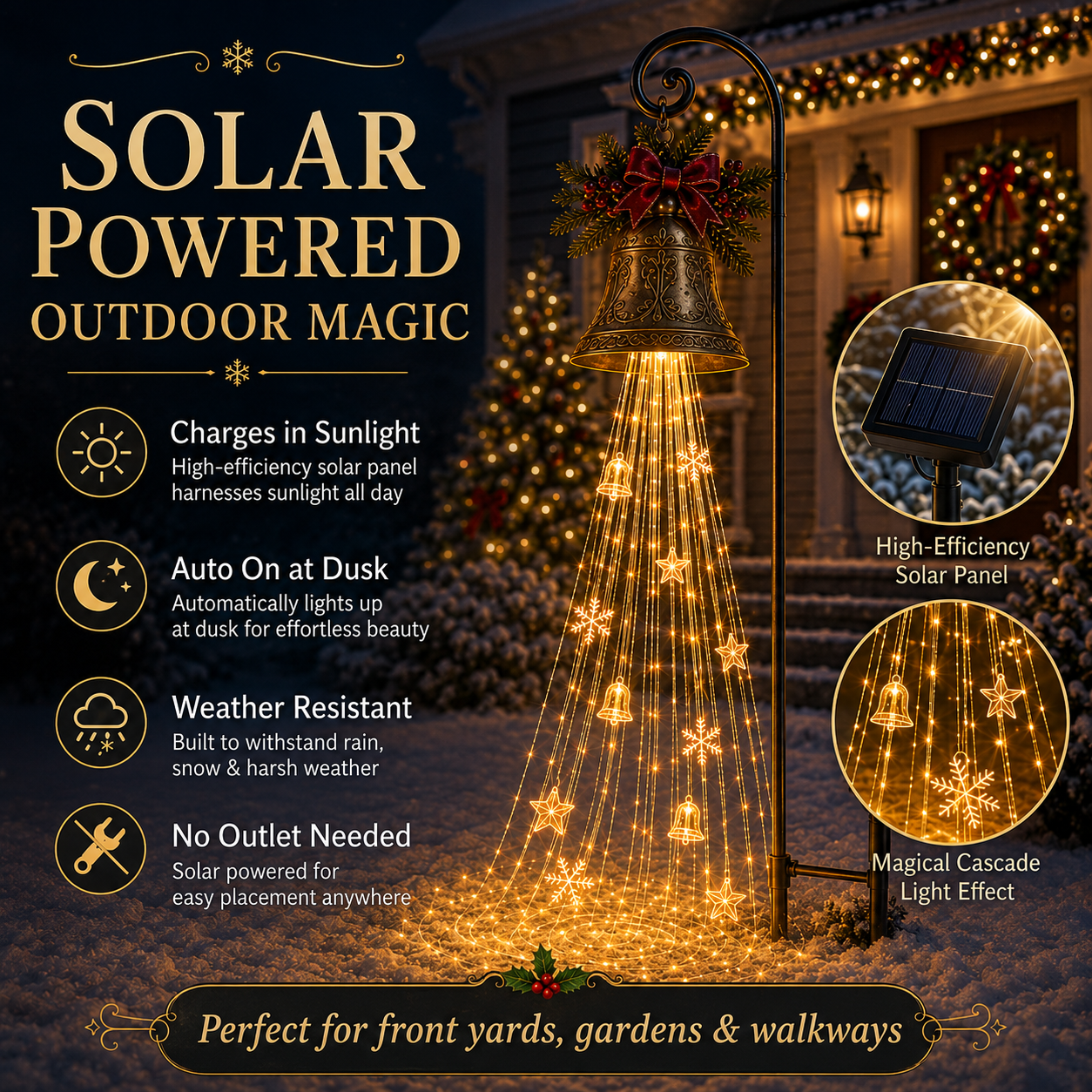 Solar powered Christmas Bell Cascade
