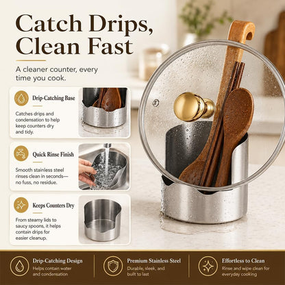 Stainless Steel Utensil Holder & Pot Lid Organizer
