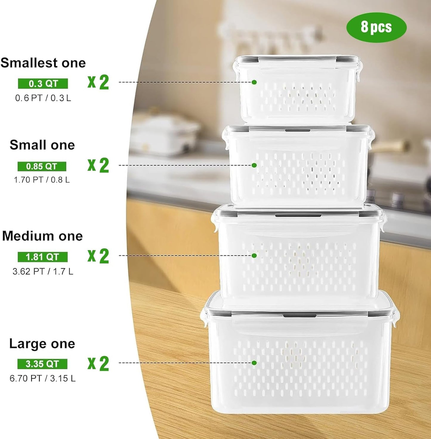 BPA-Free-Double DrainerFruit & Vegetable Storage Box,,Kitchen Accessories Storage Organizer, Household Essentials Durable