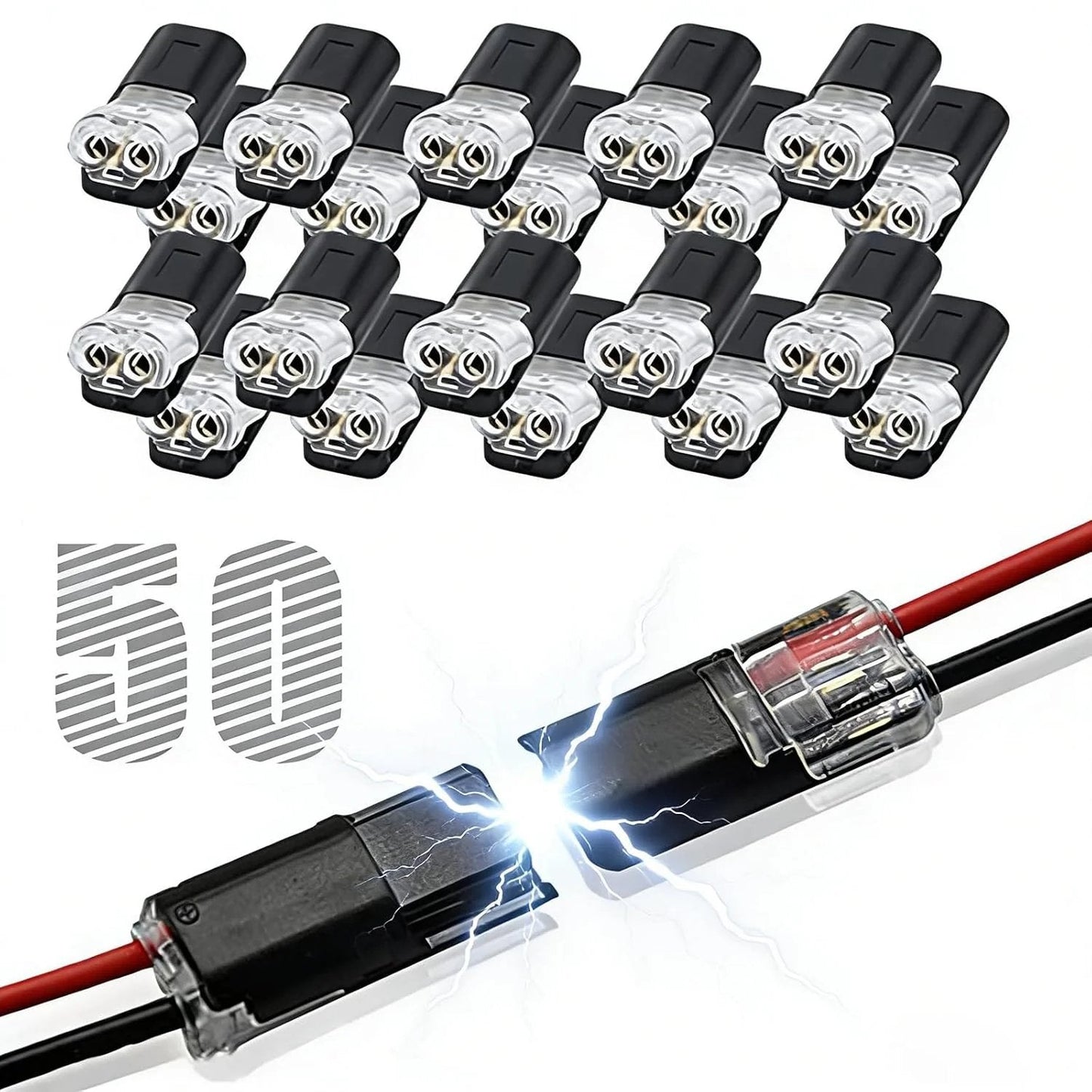 50pcs Double Wire Plug in Connector with Locking Buckle