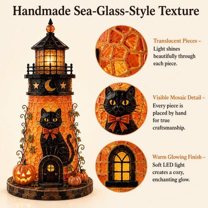 🎃 Beginner-Friendly Lighted Halloween Lighthouse DIY Kit – Sea Glass-Style Mosaic Collection