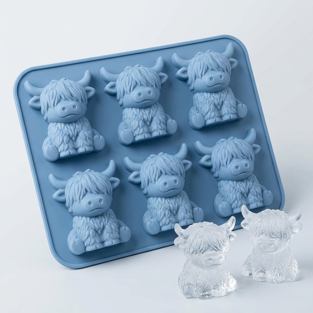 🐮🧊 Mini Highland Cow Ice Cube & Dessert Mold 🍪 Cute 3D Ice for Drinks, Parties & Gifts🎁