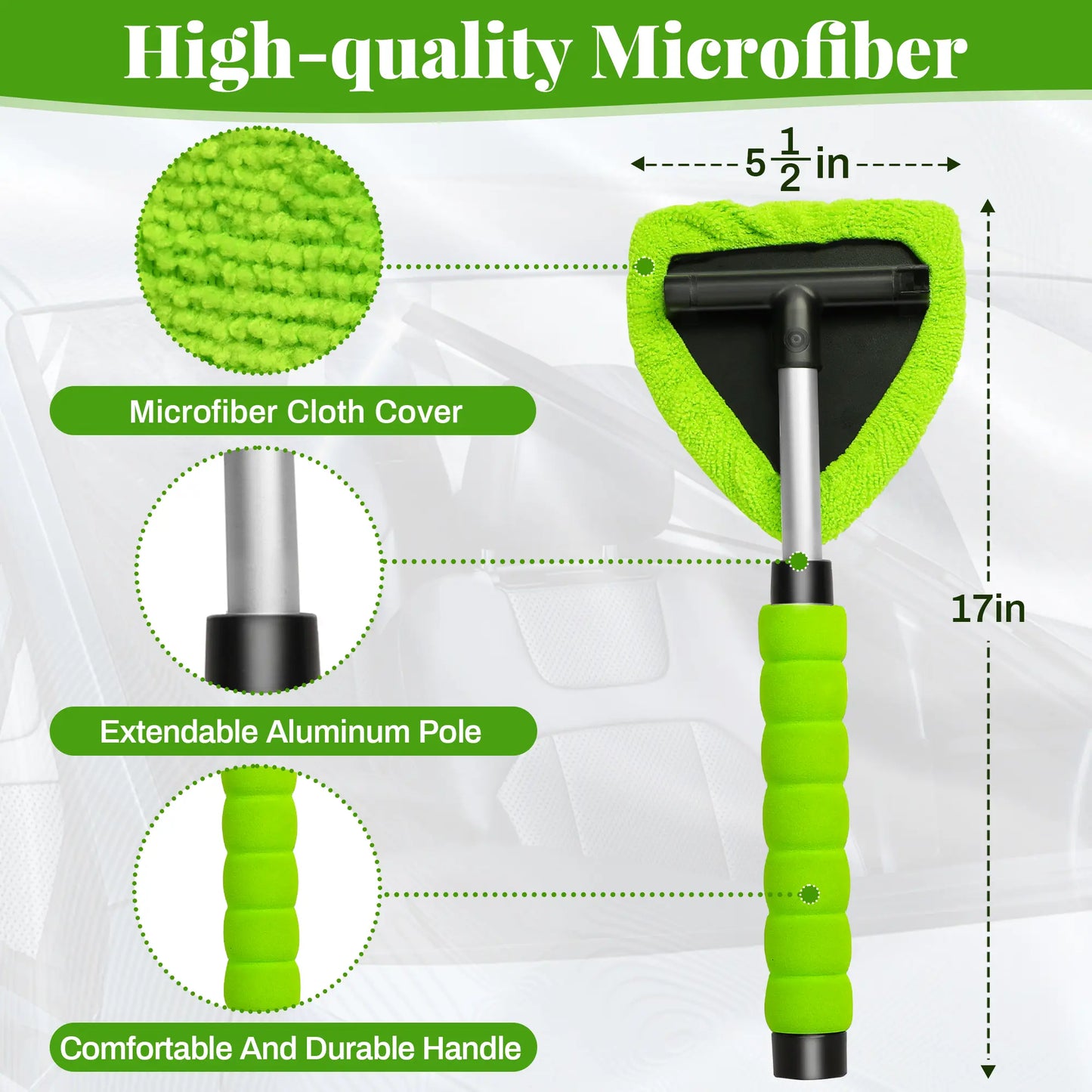 🔥50% OFF Today | Windshield Cleaning Tool with Extendable Handle & 4 Reusable Microfiber Pads
