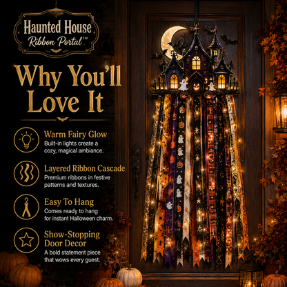 🎃 Lighted Halloween Ribbon Cascade™ – Handmade Door & Porch Decor
