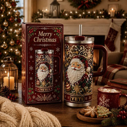 🎅✨ Luxury Christmas Santa 40oz Handle Tumbler – A Magical Holiday Gift