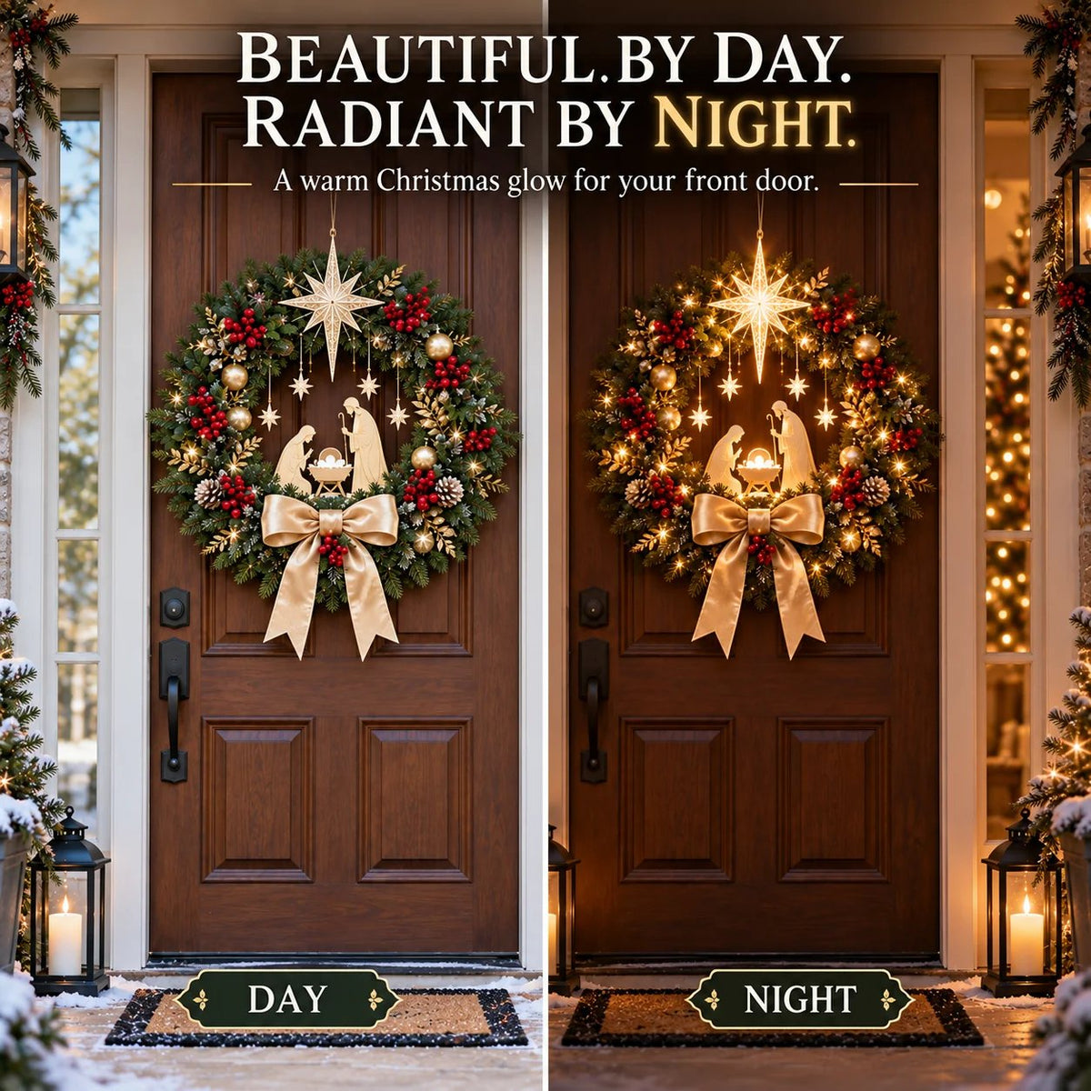 🔥Buy 2 Get 20% OFF🔥Lighted Nativity Christmas Wreath – Bethlehem Star Front Door Decor🎄