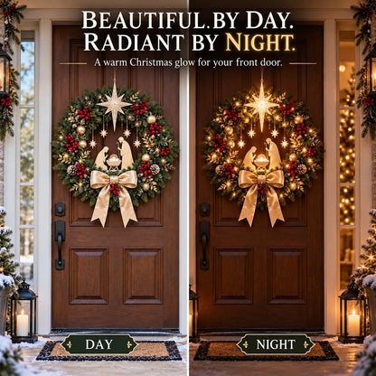🔥Buy 2 Get 20% OFF🔥Lighted Nativity Christmas Wreath – Bethlehem Star Front Door Decor🎄
