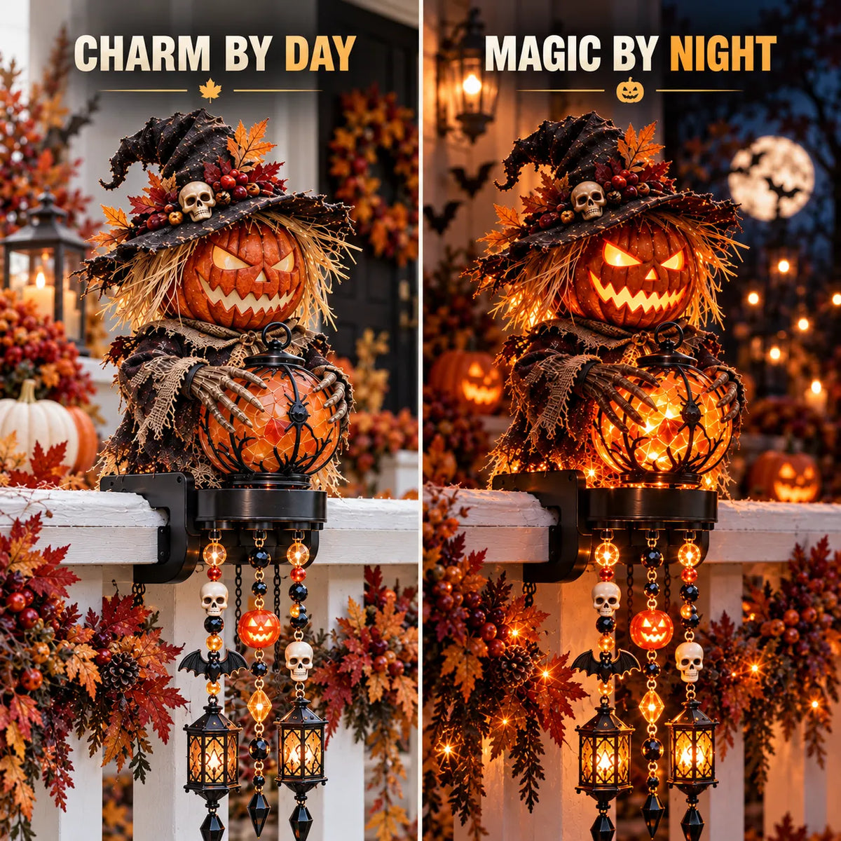 🎃 Halloween Character Glow Cascade Railing Lights – Pumpkin, Witch, Ghost & Black Cat