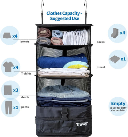 Packing Organizer for Luggage, Portable Hanging Travel Shelves