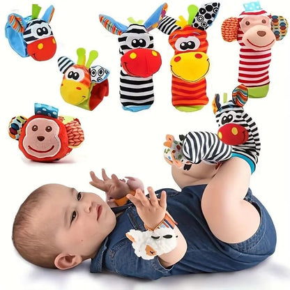 🔥Last Day 56% OFF - 👶🌈A set Newborn Baby Cartoon Animal Wrist Bell Rattle Socks