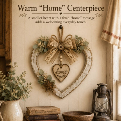 Rustic Farmhouse Heart Wall Decor with “Home” Sign