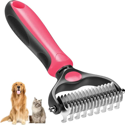 🐾Double-Sided Pet Grooming Brush – Hurtless Shedding & Dematting Undercoat Rake for