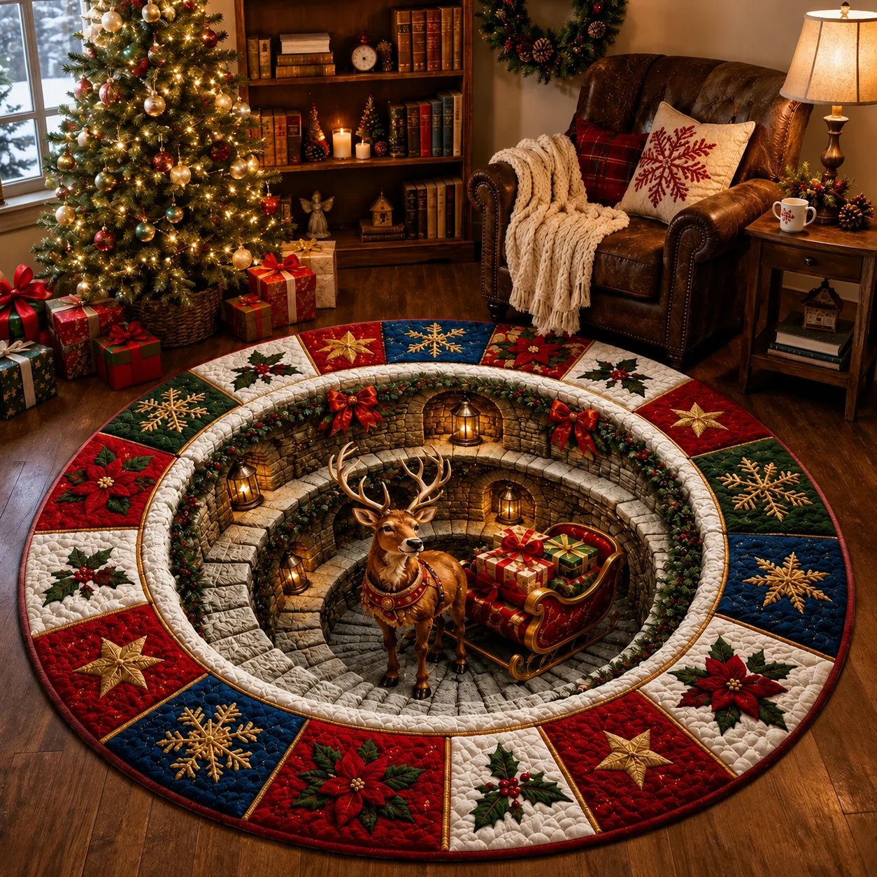 🎄3D Optical Illusion Vortex Quilted Round Christmas Rug