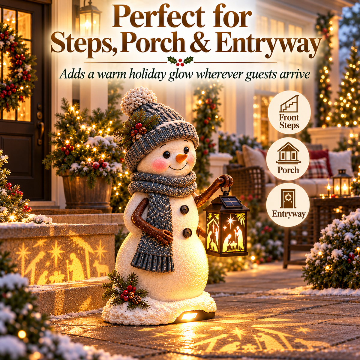 ⛄✨ Last Day 49% Snowman Nativity Glow™ – Solar Christmas Step Light with Holy Family Projection