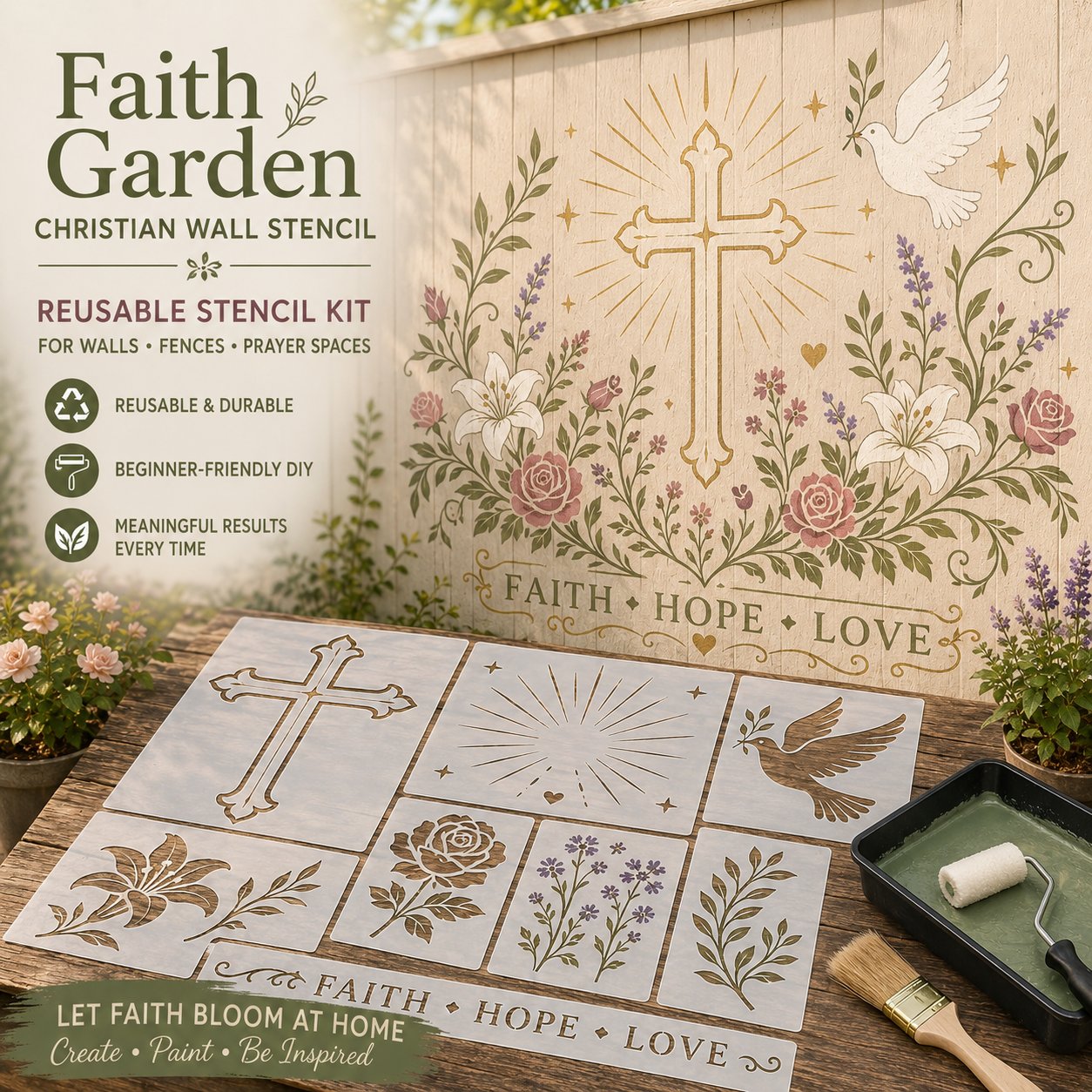 🌿 Garden Wall StencilTM Collection | 9 Reusable Mural Designs for Walls, Fences, Porches & Creative Outdoor Makeovers 🎨✨