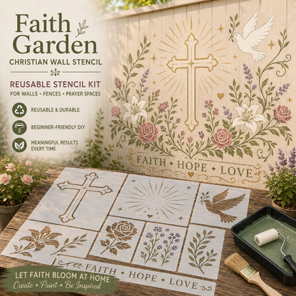 🌿 Garden Wall StencilTM Collection | 9 Reusable Mural Designs for Walls, Fences, Porches & Creative Outdoor Makeovers 🎨✨