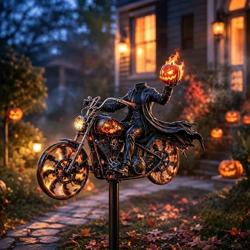 Headless Horseman Halloween motorcycle garden windmill