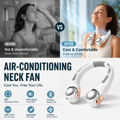 🥳2026 HOT SALE🥳💨 48% OFF!🍃 Neck Air Conditioner Fan – Ultra‑quiet, 360° rotating, 3 speeds. Hands‑free cooling, long battery. Summer essential! 😎🌬️