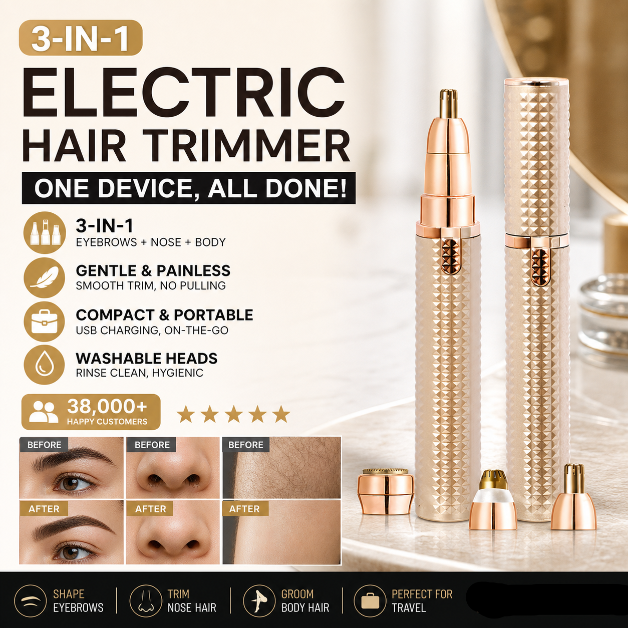 ✂️ 2026 Sale — Over 38,000 Sold!🔥 Portable Electric Eyebrow Trimmer – Interchangeable Heads 🪒