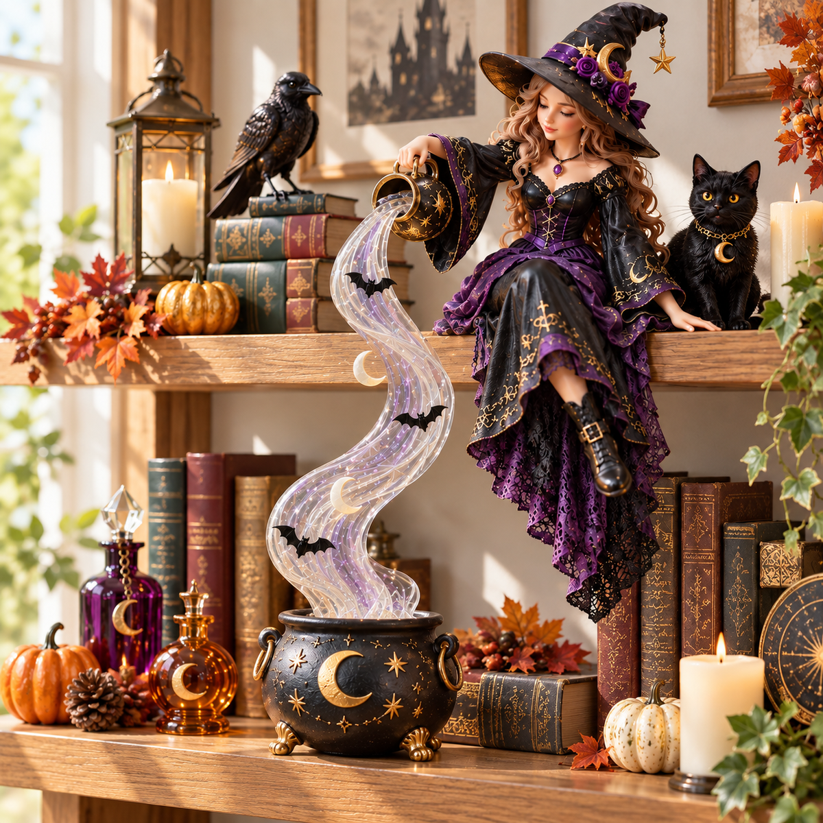 Halloween Witch Cascade Shelf Decor in Daylight