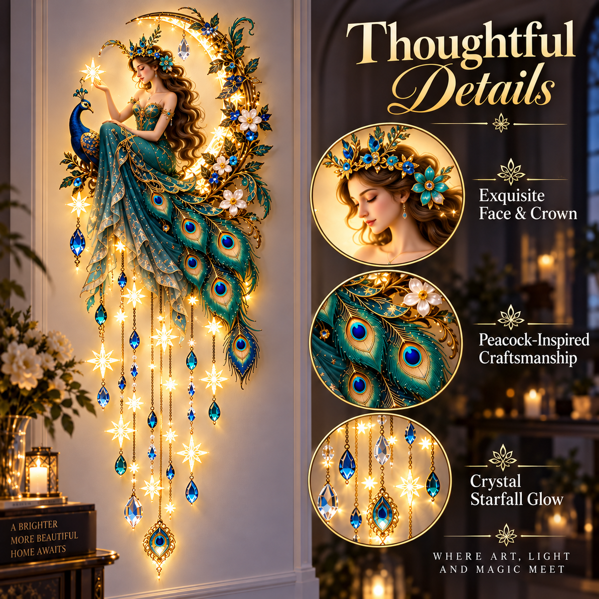 🦚✨Last Day 49% Peacock Fairy Starfall Wall Light™ – Elegant Lighted Wall Decor